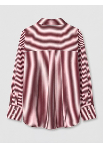 Lcw Vision Mürdüm Çizgili Oversize Poplin Kadın Gömlek