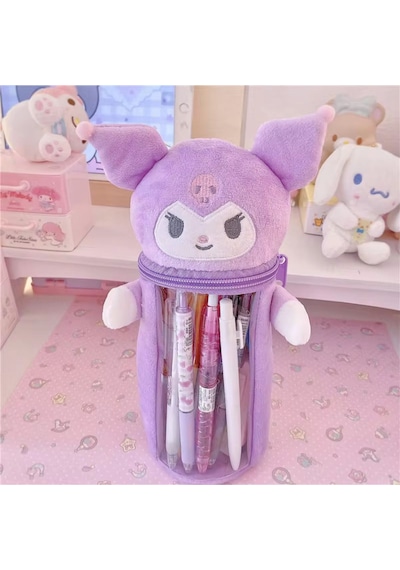 Kawaii Sanrio Peluş Kalem Kutusu Kuromi Peluş Şirin Kalemlik Mor Kalem Kutu