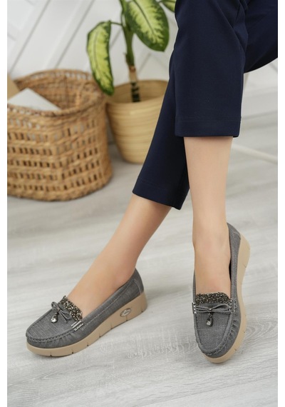 Nesil Shoes Nstar 400 Gri Kot Anatomik Günlük Kadın Ayakkabı-gri Kot Gri
