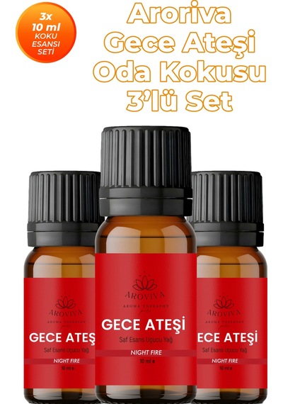 Gece Ateşi Oda Kokusu 3'lü Set Doğal Esansiyel Uçucu Yağ, Difüzör Esansı, Buhurdanlık Yağı Karışık