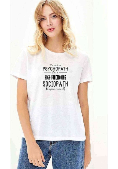 Sherlock High Functioning Sociopath Baskılı Beyaz Kadın Tshirt