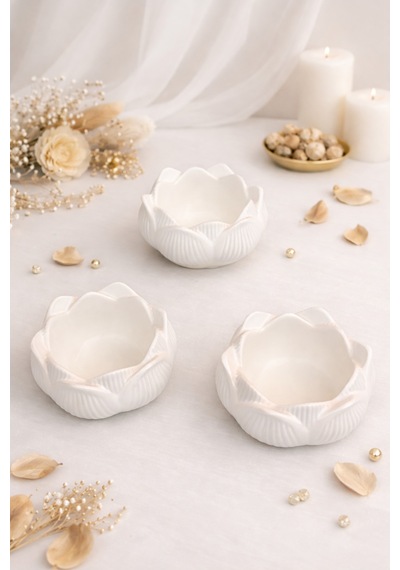 Bernami Mumluk Şamdanpinterest 3'lü Lotus Çiçeği Dekoratif Mumluk Set & Biblo - Lotus Mumluk-ev Aksesuarı - Diğer