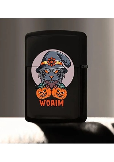 Renkli Baskılı Halloween Tasarımlı Metal Çakmak Açık Gri - Füme