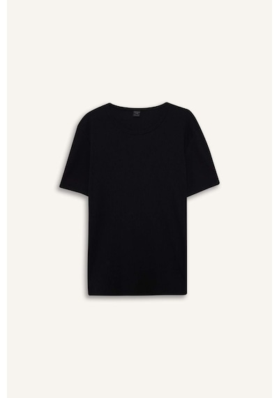 Defacto Slim Fit Dar Kesim Bisiklet Yaka Ribana Kısa Kollu Tişört F9535ax25hsbk81 SIYAH