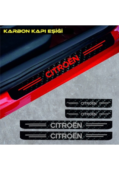 Citroen C4 İçin Uyumlu Aksesuar Oto Kapı Eşiği Sticker Karbon 4 Adet