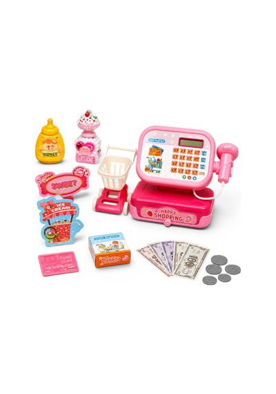 Pembe Oyuncak Yazar Kasa Ve Market Arabası Seti - Barkod Okuyuculu Eğitici Evcilik Oyuncağı 3+ Yaş