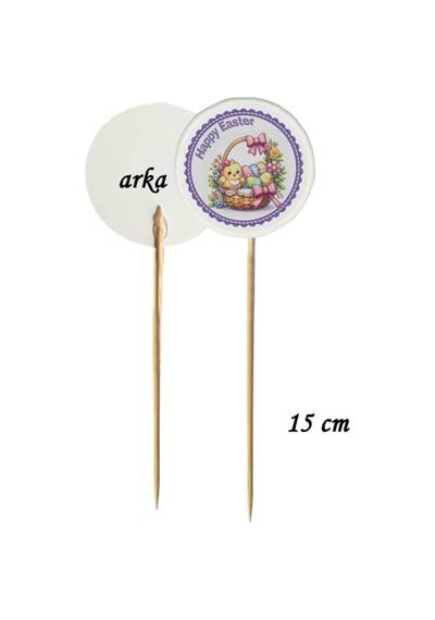 15 Cm Uzun Kürdan - 20 Adet Dekoratif Happy Easter Baskılı Kürdan-3 Paskalya Bayramı