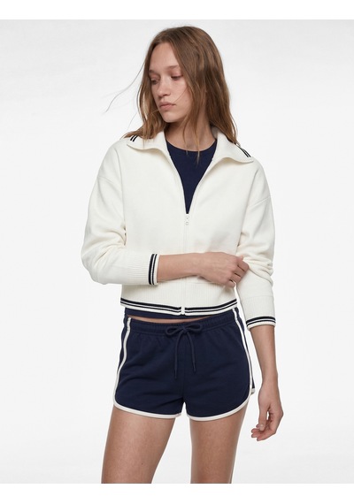 Koton Şardonlu Dik Yaka Biyeli Uzun Kollu Fermuarlı Sweatshirt Ekru 6sal10413ık