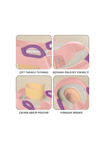 Çocuk Tuvalet Eğitimi Katlanır Klozet Adaptörü ve Lazımlık Pembe