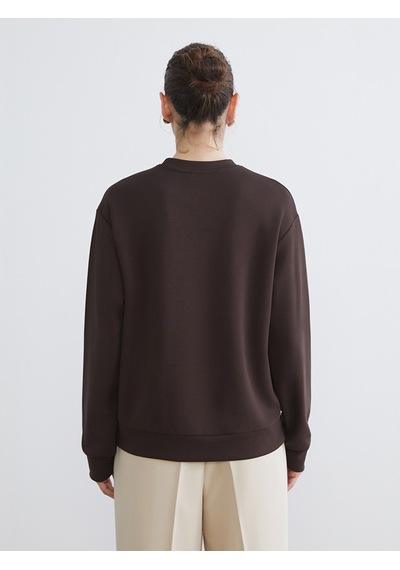 Lcw Everyday Kahverengi Bisiklet Yaka Taşlı Kadın Sweatshirt