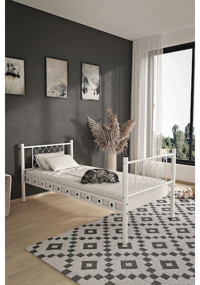 Argimo Metis Tek Kişilik Metal Beyaz Karyola 90x190