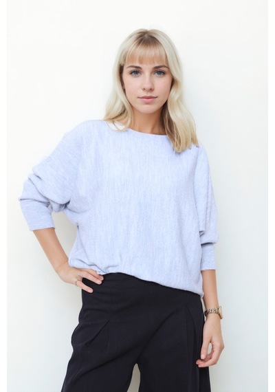 Vitrin Geniş Yaka Yarasa Kol Oversize Triko Bluz Mavi