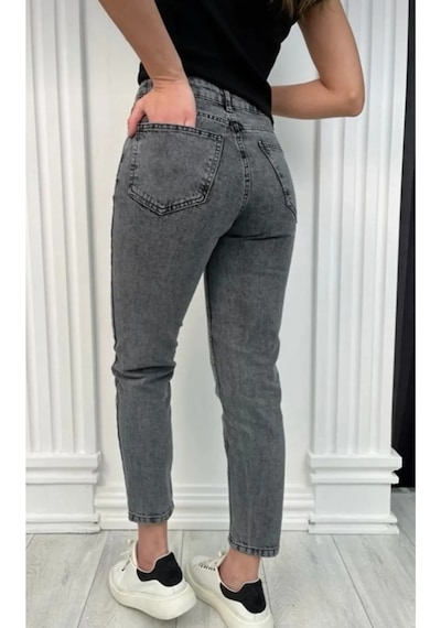 Ugi Bugi Füme Solmaz Mom Jean Kadın Boyfriend Yüksek Bel Power Likra Kot P Füme