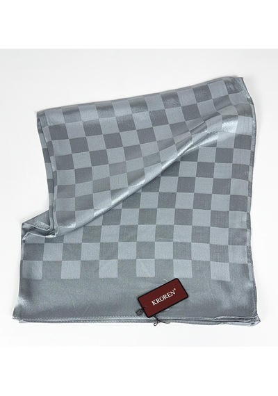 Kroren Krep Jakarlı Dama Desen Şal - 70 X 190 - 7379 Gri