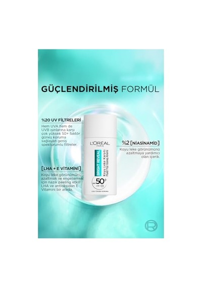 Ayrex L'oreal Parıs Bright Reveal Spf50, Koyu Leke Karşıtı Fluid Günlük Yüz Güneş Kremi 50ml