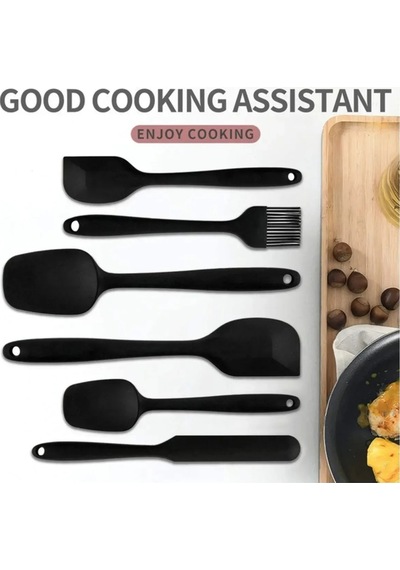 6lı Takım Yanmaz Yapışmaz Mutfak Pasta Silikon Yumurta Fırçası Kaşık Bıçak Spatula Seti Gri