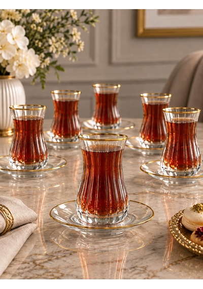 6 Kişilik 12 Parça Çubuk Çay Takımı-7688 Şeffaf