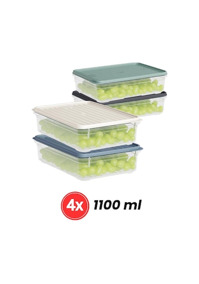 Flora 8'li Buzdolabı Düzenleyici Set, Buzluk Derin Dondurucu Buzdolabı Saklama Kabı 4x 1100,2200ml Şeffaf