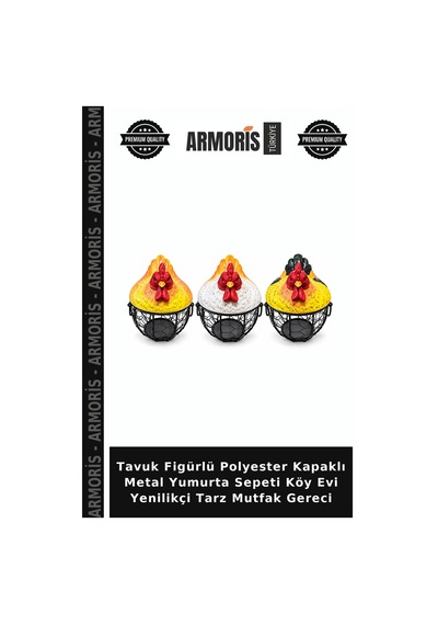 Tavuk Figürlü Polyester Kapaklı Metal Yumurta Sepeti Köy Evi Yenilikçi Tarz Mutfak Gereci Çok Renkli