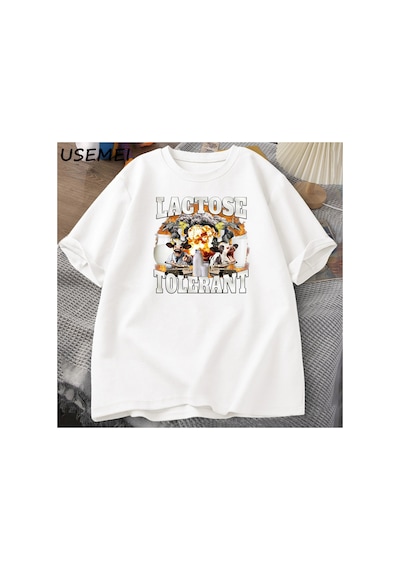 Tarzsokak Laktoz Toleranslı T Shirt Erkek Kısa Kollu Tee Üstleri Harajuku Boy Baskılı T Shirt Meme Tshi 2985 Beyaz