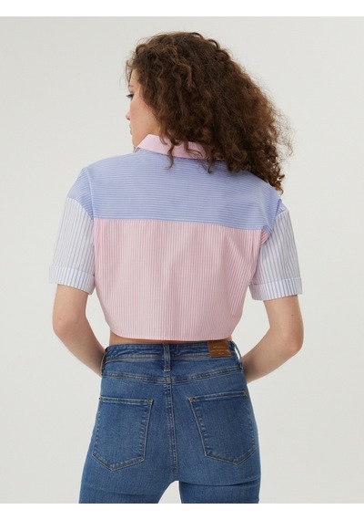 Crop Kadın Gömlek K.kol Pembe