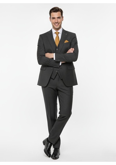 Presto Erkek Slimfit 6 Drop Yelekli Takım Elbise Füme 787-700 Gri