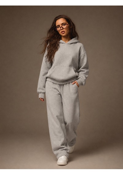 Macklin Unisex Kadın Erkek Baskısız Sweatshirt Oversize 3 İplik Kapüşonlu Hoodie Ve Baggy Eşofman Altı Dumangrii
