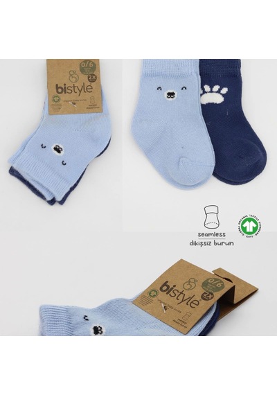 Bistyle Bear Penye Soket Çorap 2'li Bs10116 Mavi Mavi