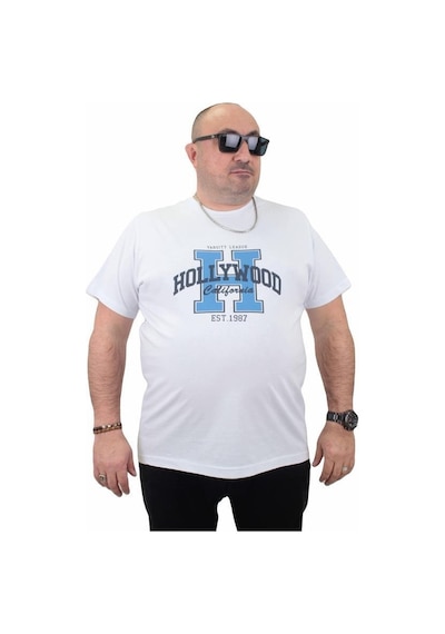 Starbattal Erkek Büyük Beden Sıfır Yaka Tişört Hollywood 23179 Beyaz-Beyaz
