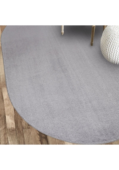 Comfort Oval Overloklu Peluş Halı Gri Gri Overloklu Oval