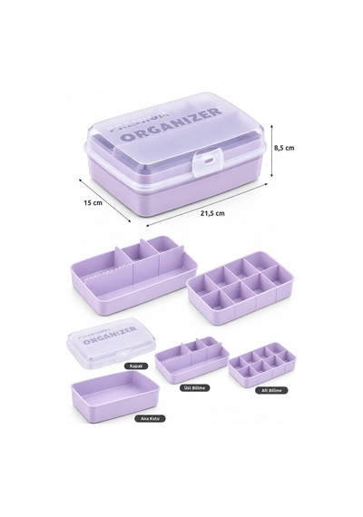 Porsima 1192-3 Premium 12 Bölmeli Çok Amaçlı Organizer Saklama Ka Lila