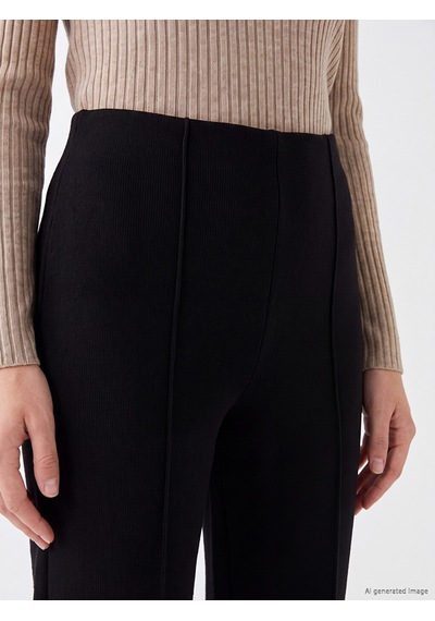 LC Waikiki Lc Waıkıkı Siyah Dar Fit Kadın Fitilli Pantolon