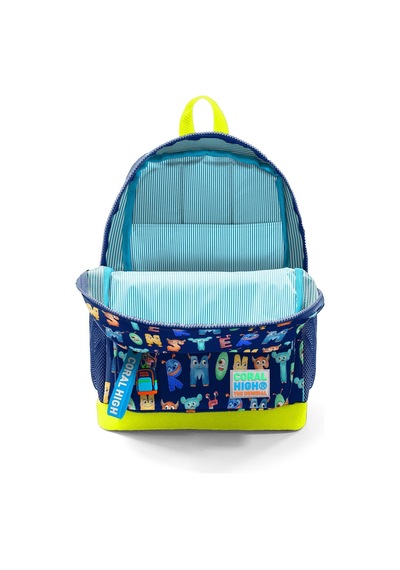 Coral High Kids Lacivert Neon Sarı Monster Desenli Dört Bölmeli Okul Sırt Çantası 23726