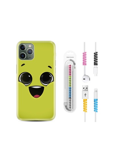 Apple Uyumlu iPhone 12 Pro Max Kılıf Kablo Koruyuculu White Green 1833