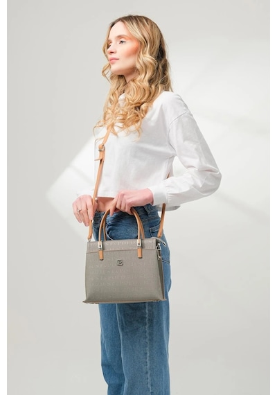 Just Polo 5 Bölmeli Şık El & Omuz Çantası Shoulder Bag Ebat : 22 X 25 Cm Gri - Camel