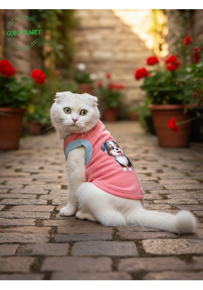 Gobo Yumuşacık Şeker Pembe Kedi Ve Köpek Kıyafeti Elbisesi Siyah Köpek Baskılı Tshirt - Xs, S, M, L Beden