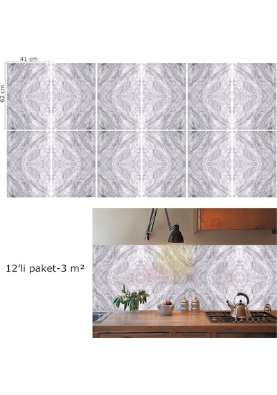 Tink Kendinden Yapışkanlı Gri Desenli Pvc Panel 41x62 Cm
