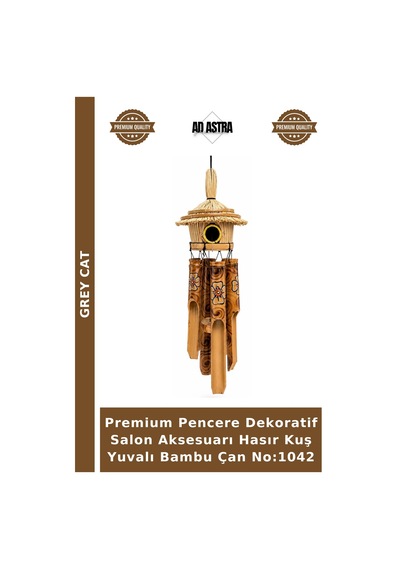Premium Pencere Dekoratif Salon Aksesuarı Hasır Kuş Yuvalı Bambu Çan No:1042