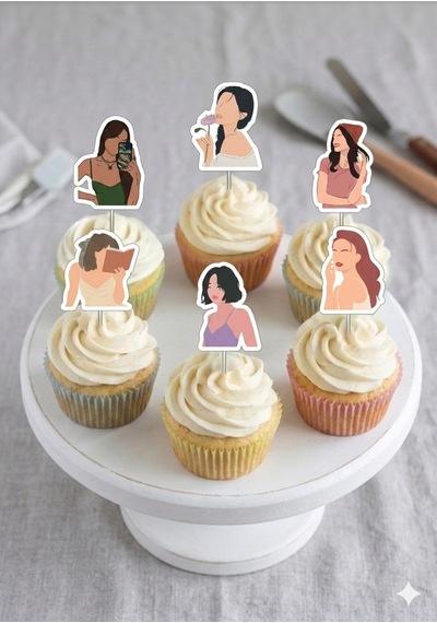 12li Kız Figürlü Cupcake Kürdan Süsü