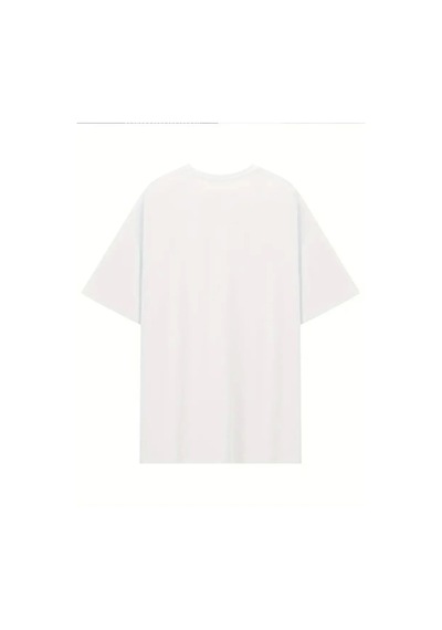 Hazego Baskılı Oversize Bisiklet Yaka T-shirt - Beyaz Beyaz