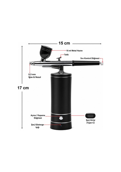 Şarjlı Airbrush Boya Tabancası Seti Kompresörlü Tırnak Sanatı, Hobi Boyama, Pasta Süs, Nemlendirici - 896855164
