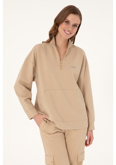 U.S. Polo Assn. Kadın Kum Dik Yaka Fermuarlı Sweatshirt 50297316-VR085