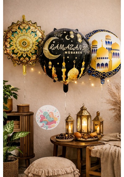 Ramazan Mübarek Balon Seti 3'lü Ramazan Dekorasyon Süsleri Folyo Balon İftar Daveti Süsleme Yeşil