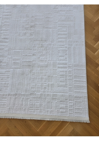 Elvey Home London Krem Dekoratif Bambu Akrilik Yumuşak Modern Özel Ölçü Salon Koridor Oturma Çocuk Odası Halısı 001-krem