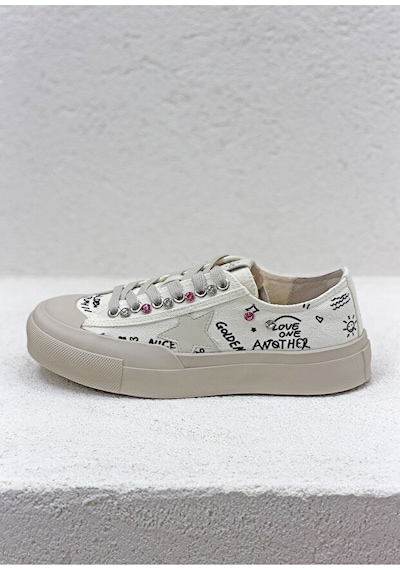 Guja 26y312-1 Kadın Baskılı Jean Sneaker Spor Ayakkabı Bej Siyah