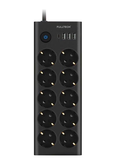 Fulltech Ftr14 Type-c Girişli Akım Korumalı 10 Lu Priz, 3 Usb Standart