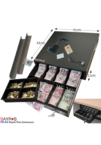 6 Banknot Gözlü Kolay Açma Butonlu Ve Montaj Askılı Takım Halinde Para Çekmecesi 41x41x11cm