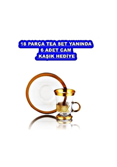 Gold Porselen 18 Parça Çay Ve Mırra Takımı, Paşabahçe Bardak, Porselen Tabak Seti Çok Renkli