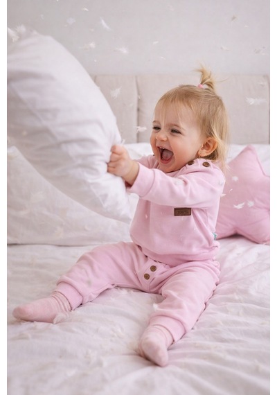 Babyhola Pamuk Düğmeli Sweat Düğmeli Pantolon Takım 236311 Pudra