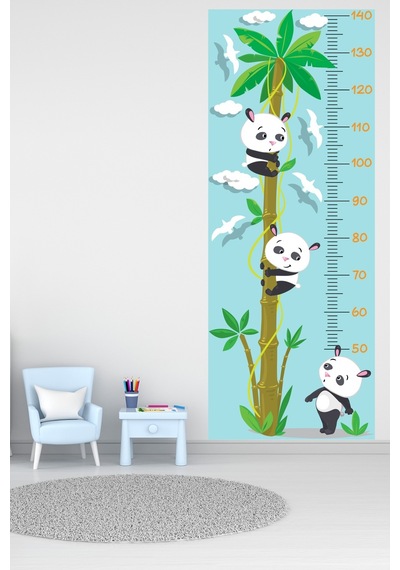 Sevimli Pandalar Ve Kuşlar Boy Ölçer Sticker Boy Ölçüm Cetveli